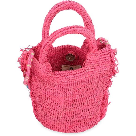 MADE FOR A WOMAN Woven Raffia Phone Bag with Tassel Fringe Women FUCHSIA - Picture 4 of 4